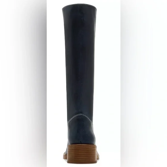 Steve Madden Riggs Navy Leather Knee Boots,  Contrasting White Stitch NIB Sz 6 - Picture 3 of 10